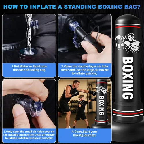 Vista 6 de Punching Bag for Adults with Stand, 74.8'' Free Standing Heavy Boxing Bag with Gloves and Pump for Men Women Teen Boys Girls Kickboxing Beginners