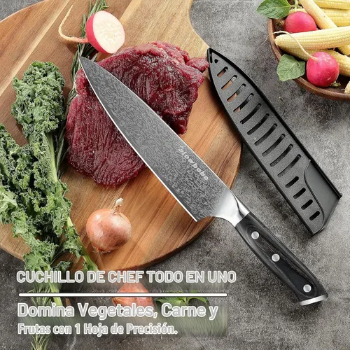 Vista 6 de Cuchillo de chef de 8 pulgadas, cuchillo de cocina de acero inoxidable de alto carbono con afilador y protector de dedos, cuchillo de cocina