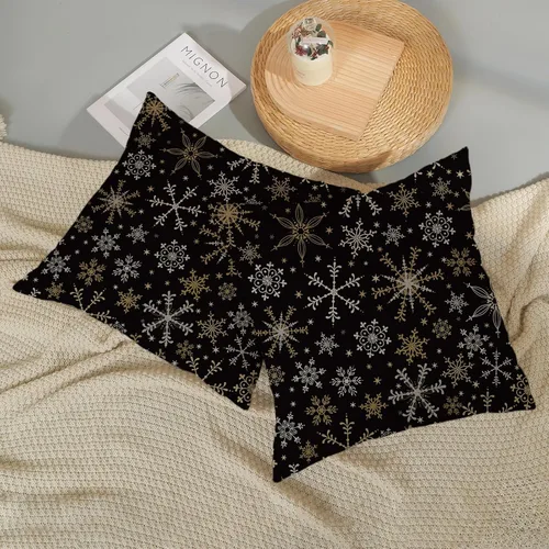 Vista 5 de Fundas de almohada de Navidad de 18x18 Juego de 2 Cojines dorados de copo de nieve de invierno Fundas de almohada negras Cojines decorativos de Copo