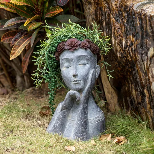 Vista 9 de Buddha - Maceta con Cara de Flor - Macetas de Cabeza - Estatua de Jardín - Maceta para Cactus y Suculentas Maceta de Interior y Exterior
