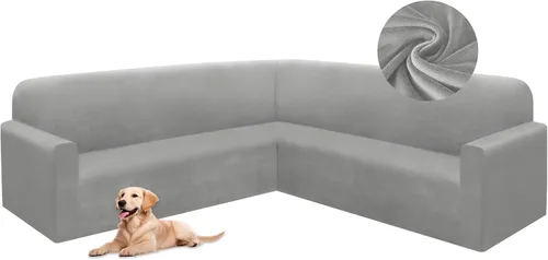 Vista 9 de HDCAXKJ Fundas de sofá seccional de esquina de terciopelo elástico en forma de L, juego de fundas deslizantes suaves y gruesas en forma de U