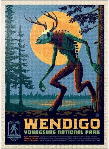 Vista 9 de MyPuzzle Legends of The National Parks: Voyageurs' The Wendigo, póster vintage, rompecabezas premium de 100 piezas para adultos