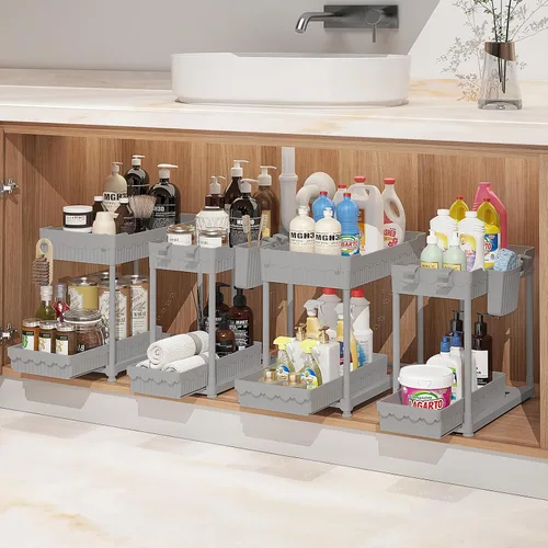 Vista 13 de Sevenblue Paquete de 4 organizadores para debajo del fregadero, organizadores de baño y almacenamiento, organizador de armario extraíble multiuso