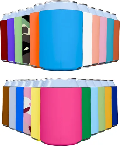 Vista 47 de PartyPrints Paquete de 25 Fundas Negras en Blanco para Enfriar Latas, Espuma Aislante Personalizable a Granel para Cerveza, Soporte de Bebida Liso