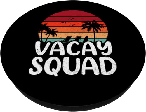 Vista 2 de Vintage Retro Summer Sunset Beach Vacation Vacay Squad PopSockets Swappable PopGrip