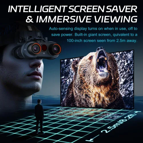 Vista 5 de Gafas de visión nocturna 3D VR, prismáticos recargables montados en la cabeza, pantalla gigante incorporada, video 4K, fotos de 24 MP, zoom digital