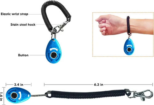 Vista 3 de MODUS Clicker de entrenamiento de mascotas para perros – Clicker con correa ajustable para la muñeca – Clicker de refuerzo positivo para perros, Azul