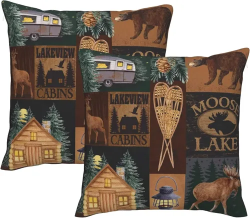 Vista 13 de Juego de 2 fundas de almohada cuadradas de 18x18 pulgadas, fundas de almohada decorativas retro negras estilo rústico para casa, sofá, fundas