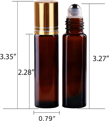 Vista 4 de inice 100 botellas de roll-on de 10 ml de vidrio ámbar para aceites esenciales con bolas de rodillo de acero inoxidable y tapa de aleación