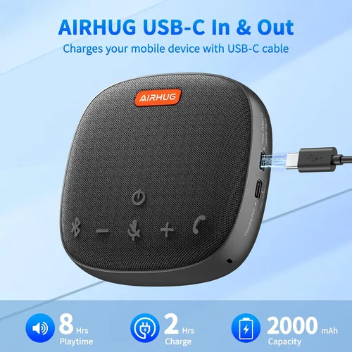 Vista 8 de AIRHUG Altavoz de conferencia y micrófono, altavoz Bluetooth con recogida de voz de 360°, reducción de ruido avanzada, USB-C Plug & Play, compatible