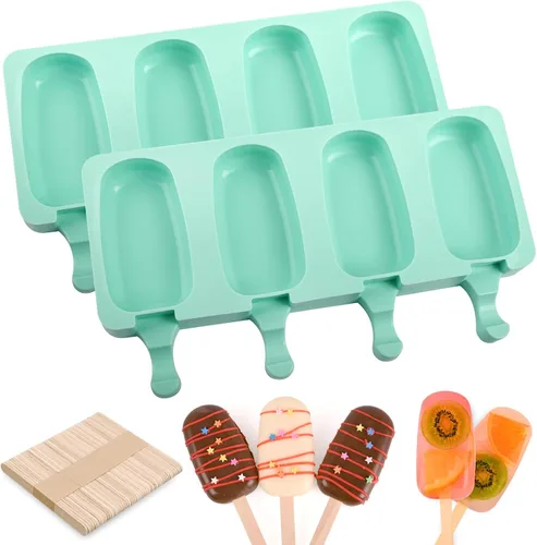 Vista 15 de WMKGG Juego de moldes de silicona para paletas, 2 piezas de moldes para helado con 50 palitos de madera para pastelitos, paletas de hielo, Azul