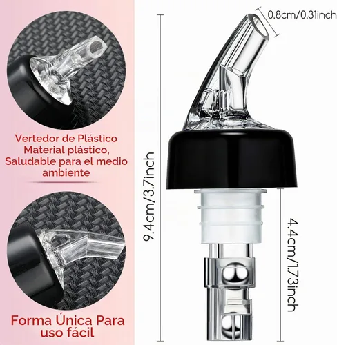 Vista 2 de BBTO Vertedor automático de botellas con boquilla de licor, Jigger de botella de medición rápida, 1 onza/1.0 fl oz (transparente, negro, 12 piezas)