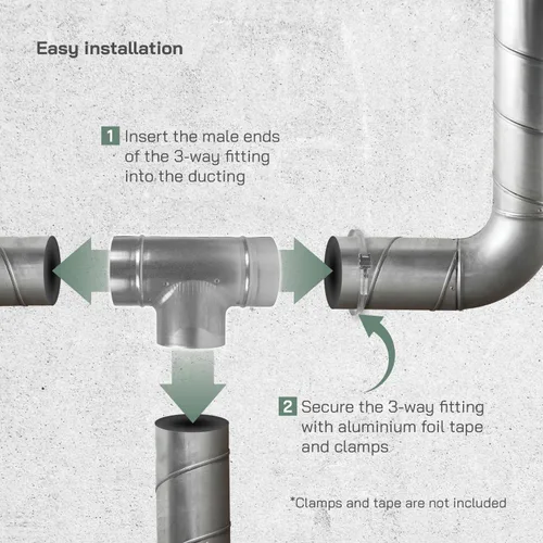 Vista 4 de Vent Systems Conector de conducto en forma de T de 4 pulgadas, adaptador de manguera de 3 vías/divisor para manguera, conector de tubería redonda
