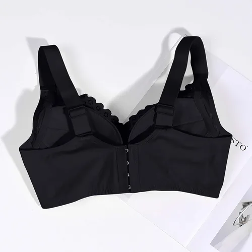 Vista 4 de Brasier de encaje cómodo para el día a día para mujer, brasier inalámbrico con correa cómoda, brasier de alto soporte, brasier push up, lencería