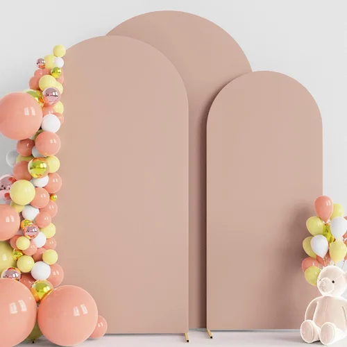 Vista 35 de Wokceer - Juego de 3 fundas de arco para telón de fondo, color beige 6FT,5FT,4FT Spandex Fitted Balloon Arch Cover Round Top Chiara Backdrop Cover