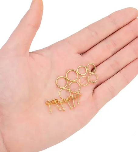 Vista 6 de 10 pares de aretes de acero inoxidable para cartílago, para hombres y mujeres