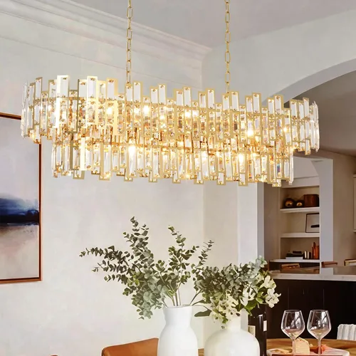 Vista 11 de Candelabro rectangular de cristal K9, 37.4 pulgadas, 10 luces, lámpara colgante lineal para comedor, isla de cocina