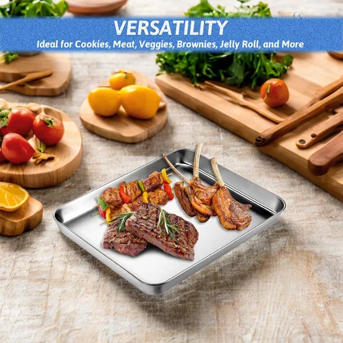 Vista 6 de 2 piezas de bandejas para horno tostador para hornear, hojas de hornear de 9x11, hoja para galletas de acero inoxidable, bandejas pequeñas