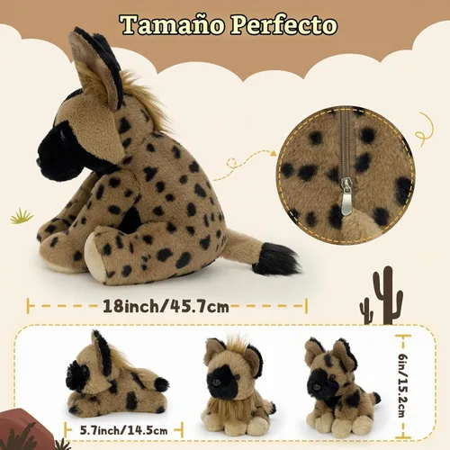 Vista 4 de MorisMos 4 piezas de animales salvajes africanos de peluche, mamá de 18 pulgadas con 3 cachorros de bebé, juguetes de peluche suaves y esponjosos