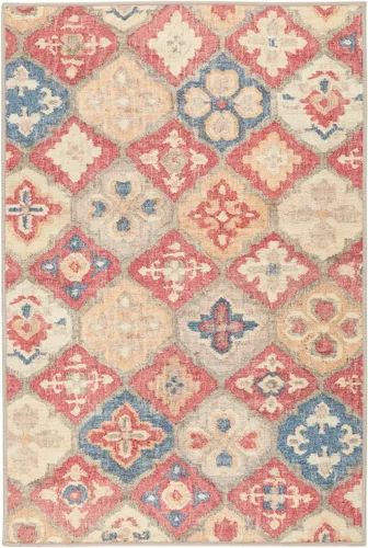 Vista 9 de Dash & Albert Alfombra Pali Blue lavable a máquina, 2 x 3 pies, patrón geométrico azul