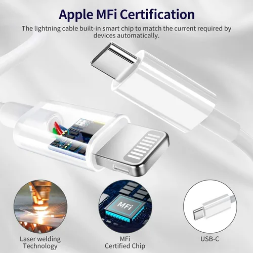 Vista 5 de Cargador USB C para iPhone, carga rápida, paquete de 3 unidades de 20 W, tipo C, cargador de pared con cable de carga USB C de 6 pies de largo