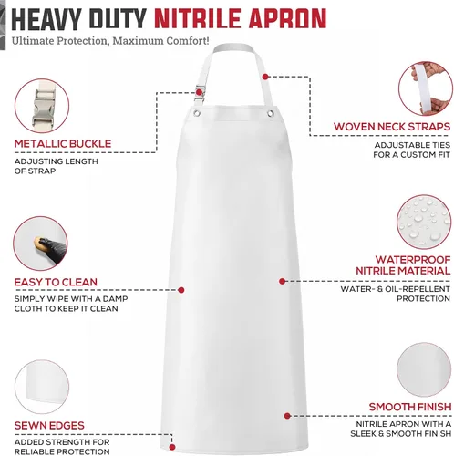 Vista 3 de SAFE HANDLER Nitrile Heavy Duty Apron For Men & Women Blanco