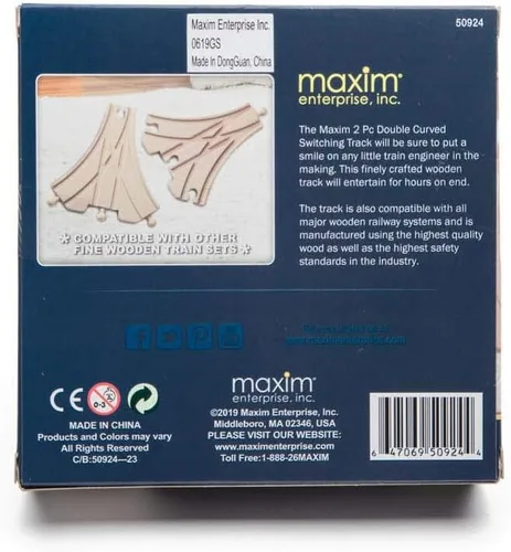 Vista 3 de maxim enterprise, inc. Doble pista de interruptor curvada, accesorios de madera para tren compatibles con Thomas & Friends, tren de madera Brio