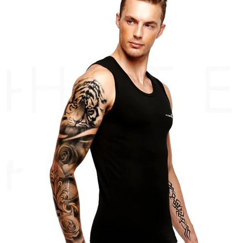 Vista 5 de Yazhiji Tatuajes temporales extragrandes, 8 hojas de tatuajes falsos de brazo completo y 8 hojas de pegatinas de tatuaje de medio brazo para hombres