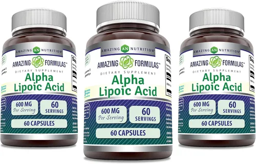 Vista 8 de Amazing Formulas - Ácido alfa lipoico Suplemento de 600 mg por porción, cápsulas, sin OMG, sin gluten, fabricado en Estados Unidos
