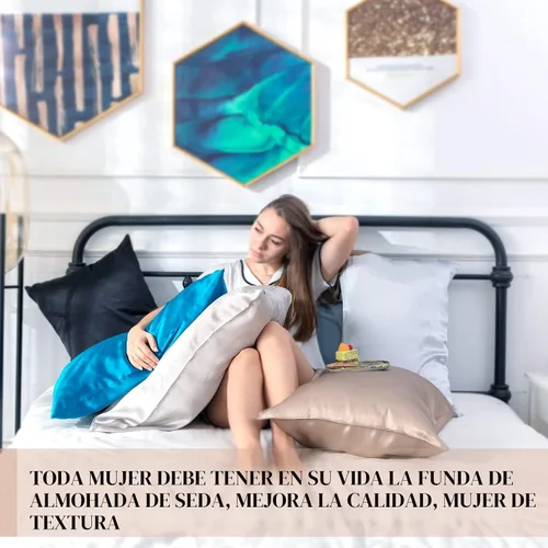 Vista 7 de Funda de almohada de seda para cabello y piel, suave, transpirable y sedosa 100% seda Queen, juego de 2, fundas de almohada de seda de morera