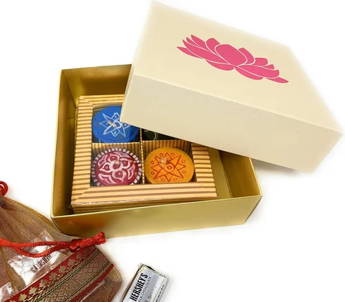 Vista 6 de Lotus - Cajas blancas impresas para dulces indios, galletas, golosinas, mithai, dulces, cajas de regalo con tapas a granel, caja de Mithai a granel