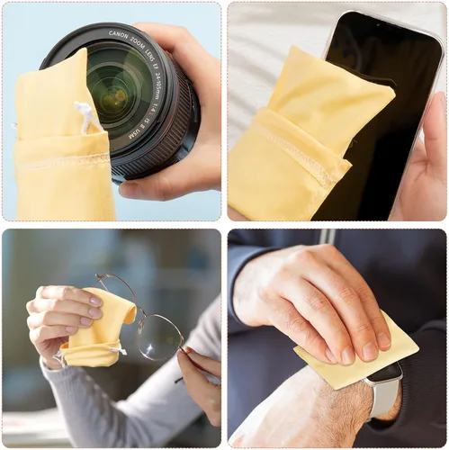 Vista 4 de Paquete de 150 bolsas de microfibra para lentes de sol suaves y delgadas para guardar lentes con cordón, bolsa de limpieza