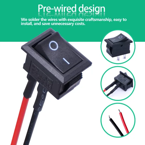 Vista 2 de Twidec/10Pcs Interruptor basculante AC 6A/250V 10A/125V SPST 2 pines 2 posiciones encendido/apagado Interruptor basculante cuadrado para coche Negro