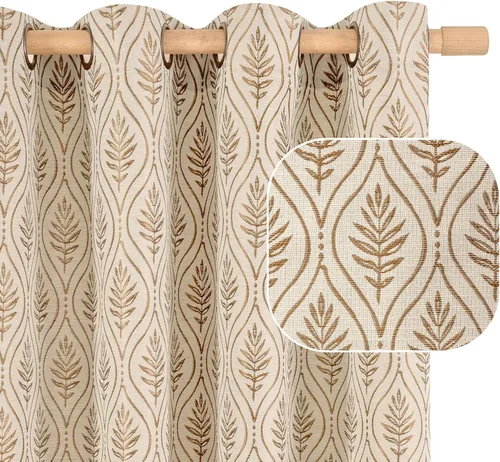 Vista 2 de BGment Cortinas Jacquard French Country Taupe Leaf de 96 pulgadas, 2 Gris pardo
