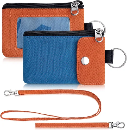 Vista 13 de Artpaxy Cartera minimalista para hombres y mujeres, llavero con bloqueo RFID, con cremallera, pequeña cartera con ventana de identificación, 2