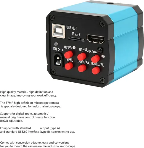 Vista 2 de [Usado] Cámara de microscopio USB de 37MP 1080P 60FPS Cámara de microscopio de la industria de vídeo con adaptador de conversión, montaje C