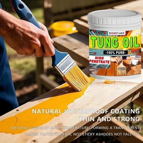 Vista 2 de GOODTAKE Aceite Pure Tung, acabado de aceite Tung prémium con cepillo, sellador de madera de aceite Pure Tung para madera desnuda sin terminar, como