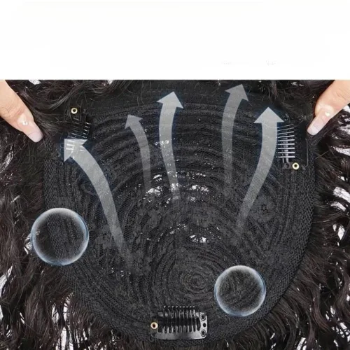 Vista 3 de Peluca de cabello humano rizado con clip de 5.1 x 5.5 pulgadas para mujer, cabello fino (marrón oscuro, 9.8 in)