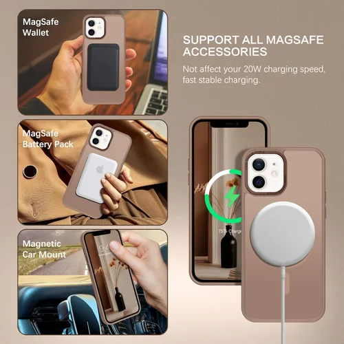 Vista 2 de BENTOBEN Funda magnética para iPhone 12, iPhone 12 Pro [compatible con Magsafe] translúcida mate, delgada, delgada, a prueba de golpes, para Marrón