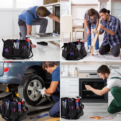 Vista 9 de WORKPRO W081022A - Bolsa de almacenamiento de herramientas de boca ancha con base de goma resistente al agua, 16 pulgadas