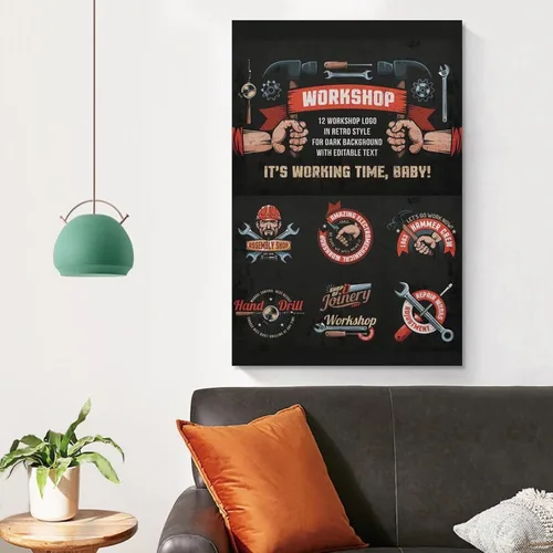 Vista 4 de TYOka Auto Repair Shop Logo Retro Simple Poster Home Canvas Wall Decoration Art Canvas Painting Wall Art Poster for Bedroom Living Room Decor