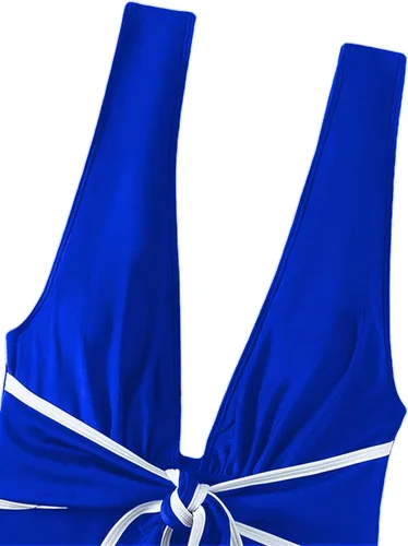 Vista 4 de Hilinker Traje de baño de una pieza con lazo para mujer, cuello en V profundo, control de abdomen
