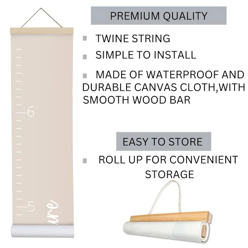 Vista 2 de Morxy Tabla de Crecimiento de Lona para Niños - Decoración de Pared Unisex para Habitación de Niños - Tabla de Medición de Altura - Cinta de Pared