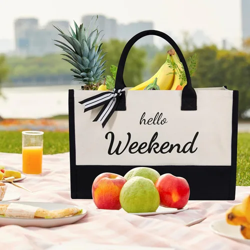 Vista 110 de TOPDesign Personalized Initial Canvas Beach Bag, Monogrammed Gift Tote Bag for Women