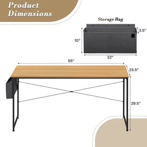 Vista 3 de Athena Collection Escritorio para computadora de juegos de 55 pulgadas, moderno escritorio de madera simple con bolsa de almacenamiento