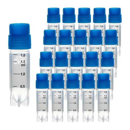 Vista 13 de Cryoviales de 0.0 fl oz, 25Pcs Cryotubes con código de barras lateral, frascos de esterilización con rosca externa, tubos de muestra con tapas Azul
