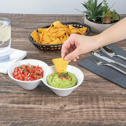 Vista 5 de Restaurantware - Cuencos de inmersión doble de 9.1 x 4.9 x 2.3 pulgadas, 1 servidor de condimentos para microondas - 2 compartimentos, bandeja