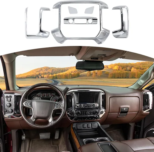 Vista 8 de RT-TCZ para Panel de Tablero de Silverado Cubierta de Embellecedor de Moldura de Fibra de Carbono para GMC Sierra Chevy Silverado 2014-2017 Negro