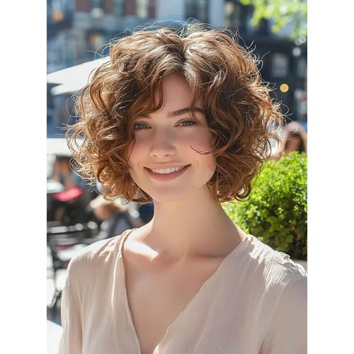Vista 7 de Pelucas cortas y rizadas marrones para mujer, aspecto natural, peluca de pelo sintético marrón para cosplay