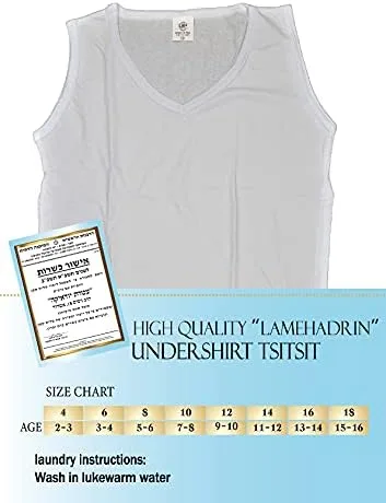 Vista 3 de Ateret Judaica 100 algodón cómodo PerfTzit - Camisa Tzitzis Kosher Lamehadrin - de Israel para niños
